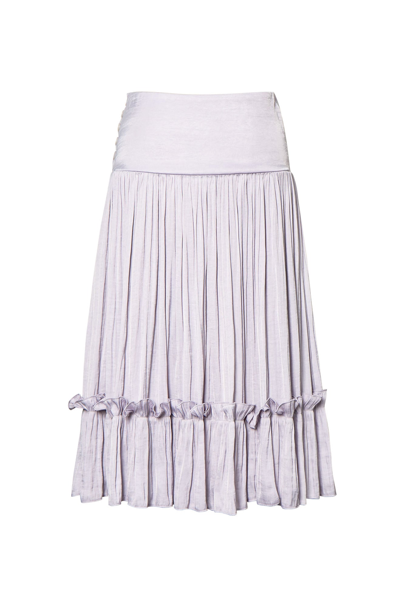 LEONSENSE Ruffle-Hem Pleated Midi Skirt