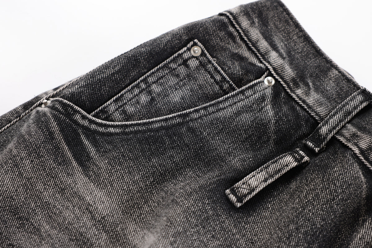 FREE CENTER Distressed Washed Curve Wide-Leg Jeans