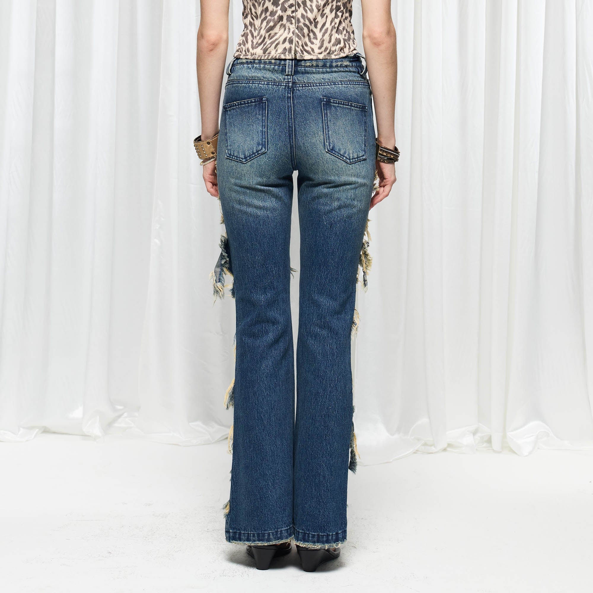 DND4DES×Faychui Grunge Heavy-Distressed Layered Flared Jeans, premium urban and streetwear designers apparel on PROJECTISR.com, DND4DES