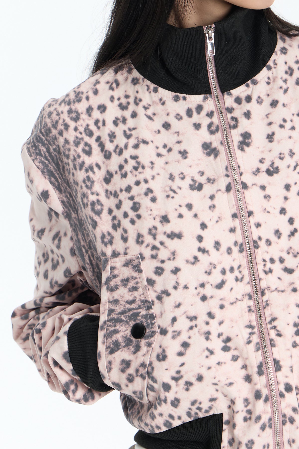 FAYCHUI Leopard Ribbed Contrast Cropped Jacket