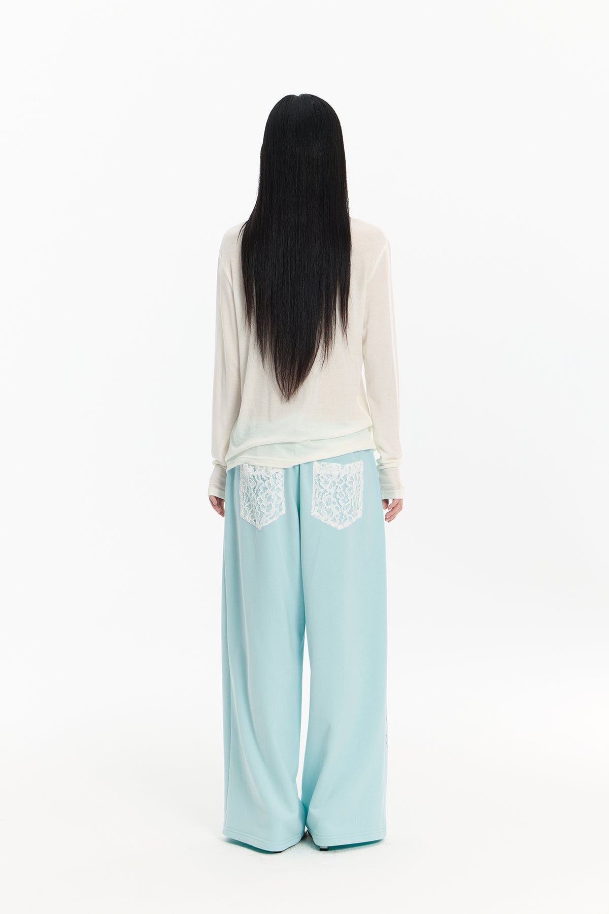 FAYCHUI Graphic Lace-Pocket Wide-Leg Sweatpants Mint Green