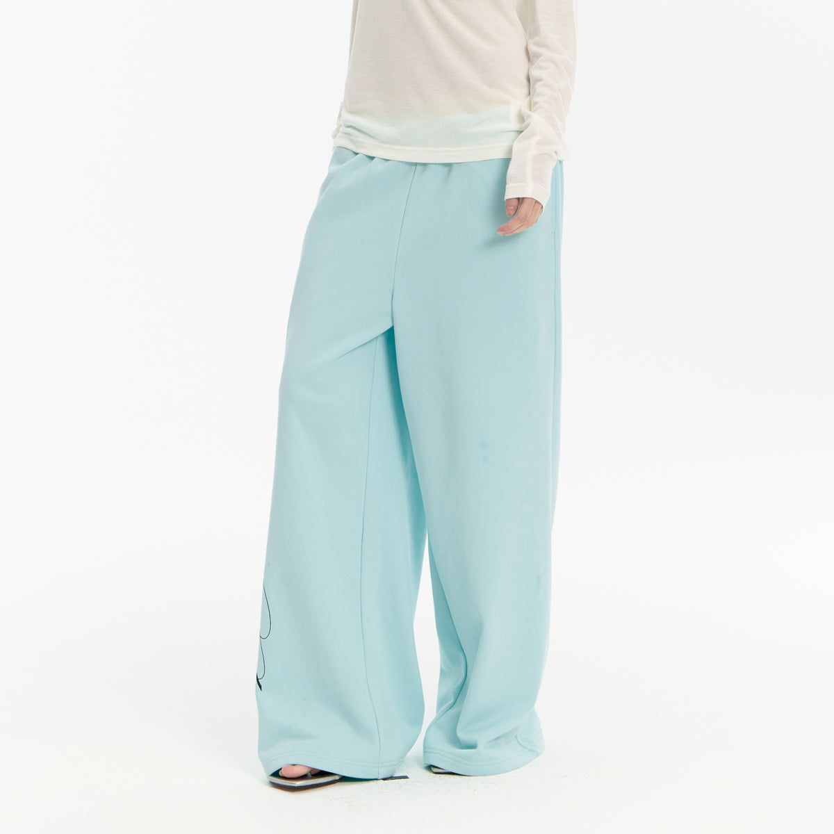 FAYCHUI Graphic Lace-Pocket Wide-Leg Sweatpants Mint Green
