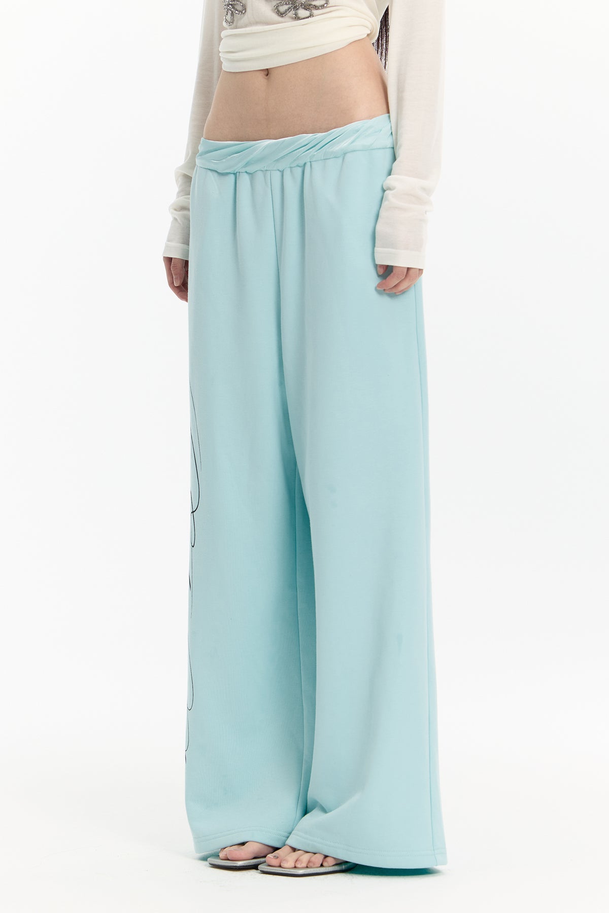 FAYCHUI Graphic Lace-Pocket Wide-Leg Sweatpants Mint Green