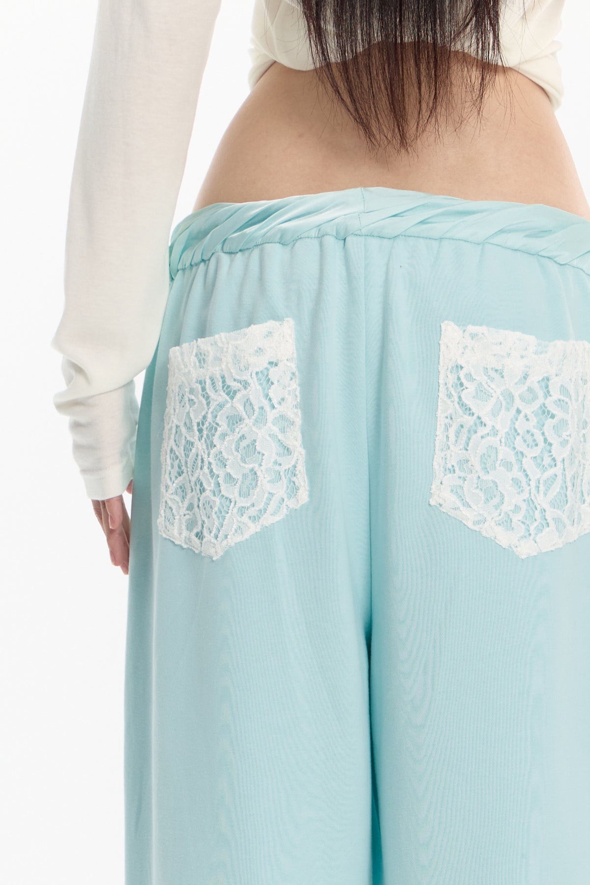 FAYCHUI Graphic Lace-Pocket Wide-Leg Sweatpants Mint Green
