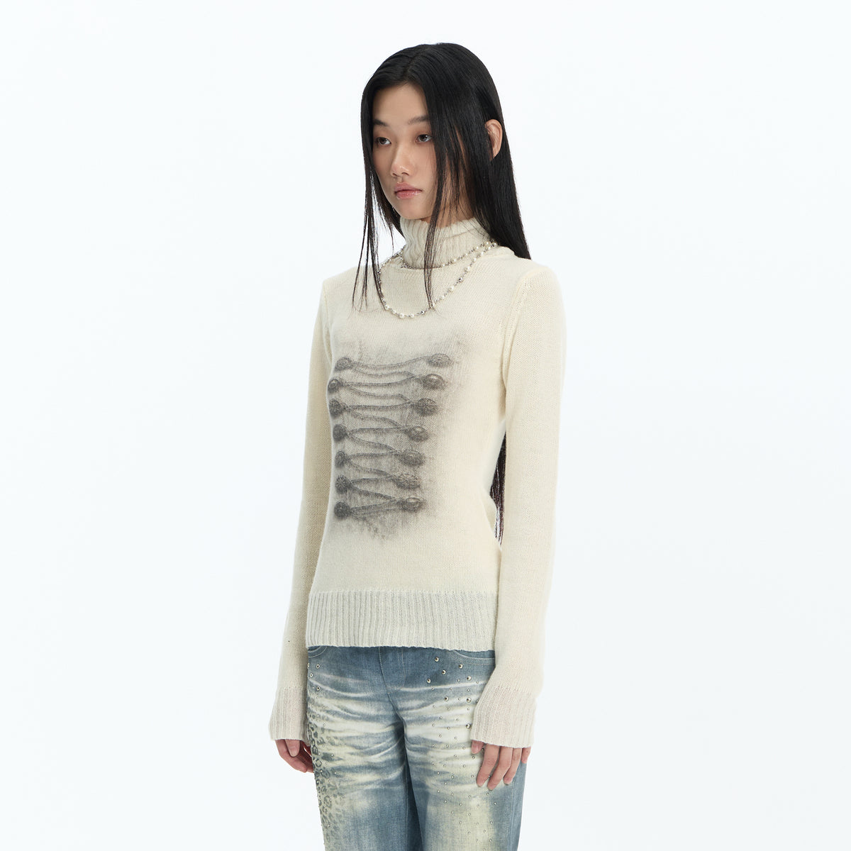 FAYCHUI Baroque Graphic Wool-Blend Mock-Neck Sweater