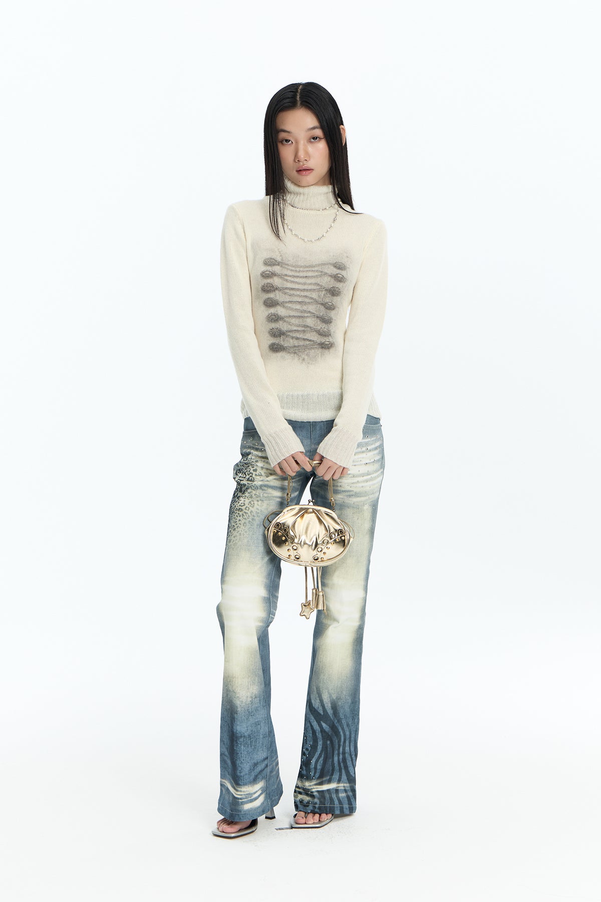 FAYCHUI Baroque Graphic Wool-Blend Mock-Neck Sweater
