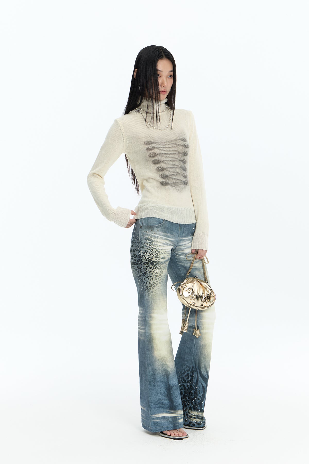 FAYCHUI Baroque Graphic Wool-Blend Mock-Neck Sweater