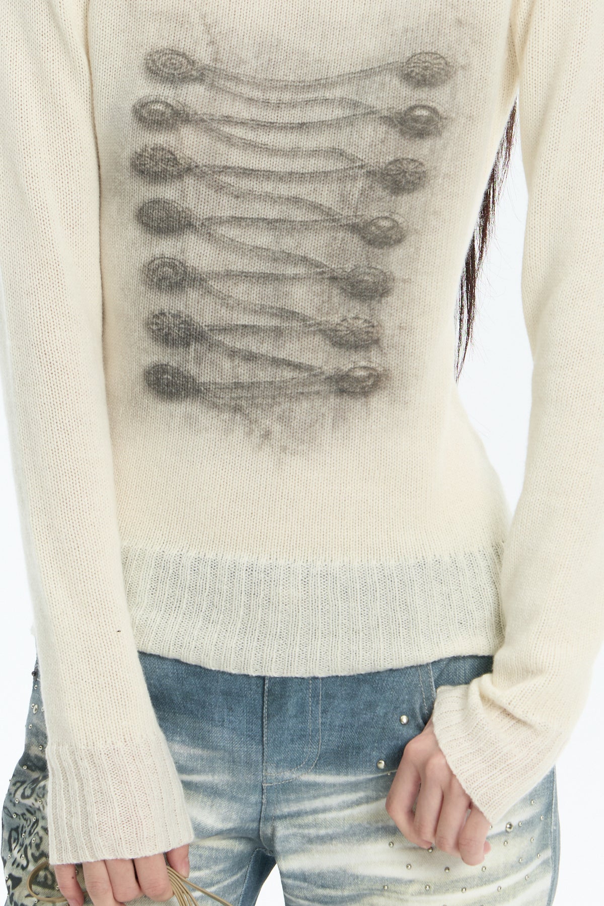 FAYCHUI Baroque Graphic Wool-Blend Mock-Neck Sweater