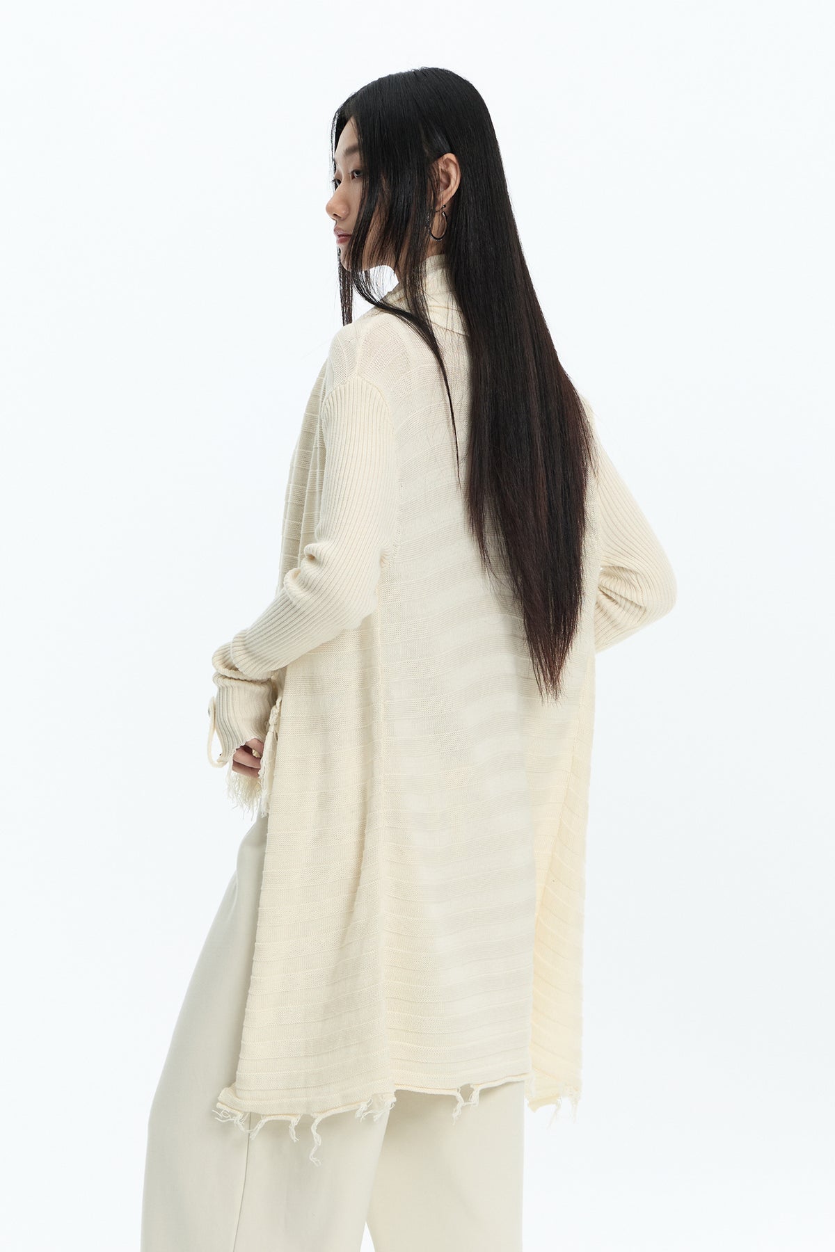 FAYCHUI Frayed-Hem Wool-Blend Asymmetric Cardigan