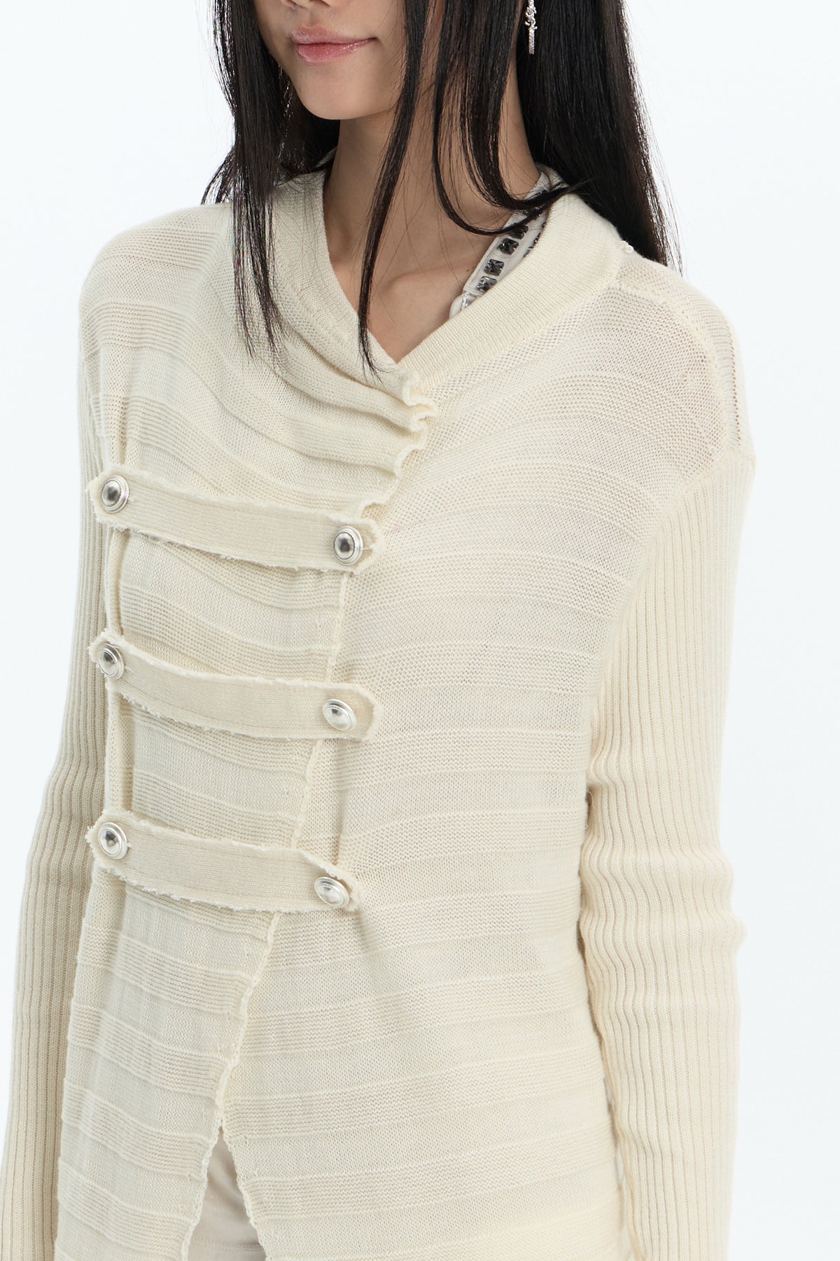 FAYCHUI Frayed-Hem Wool-Blend Asymmetric Cardigan
