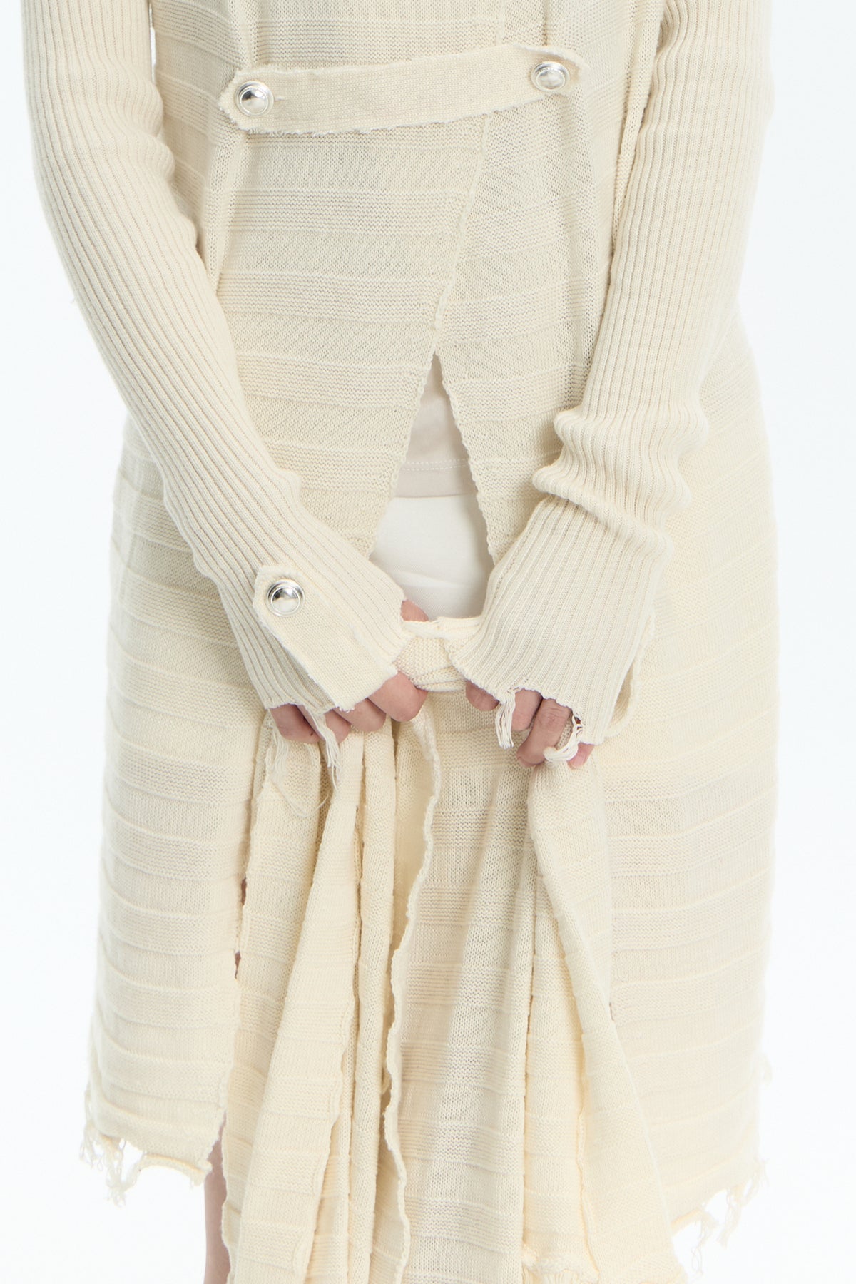 FAYCHUI Frayed-Hem Wool-Blend Asymmetric Cardigan