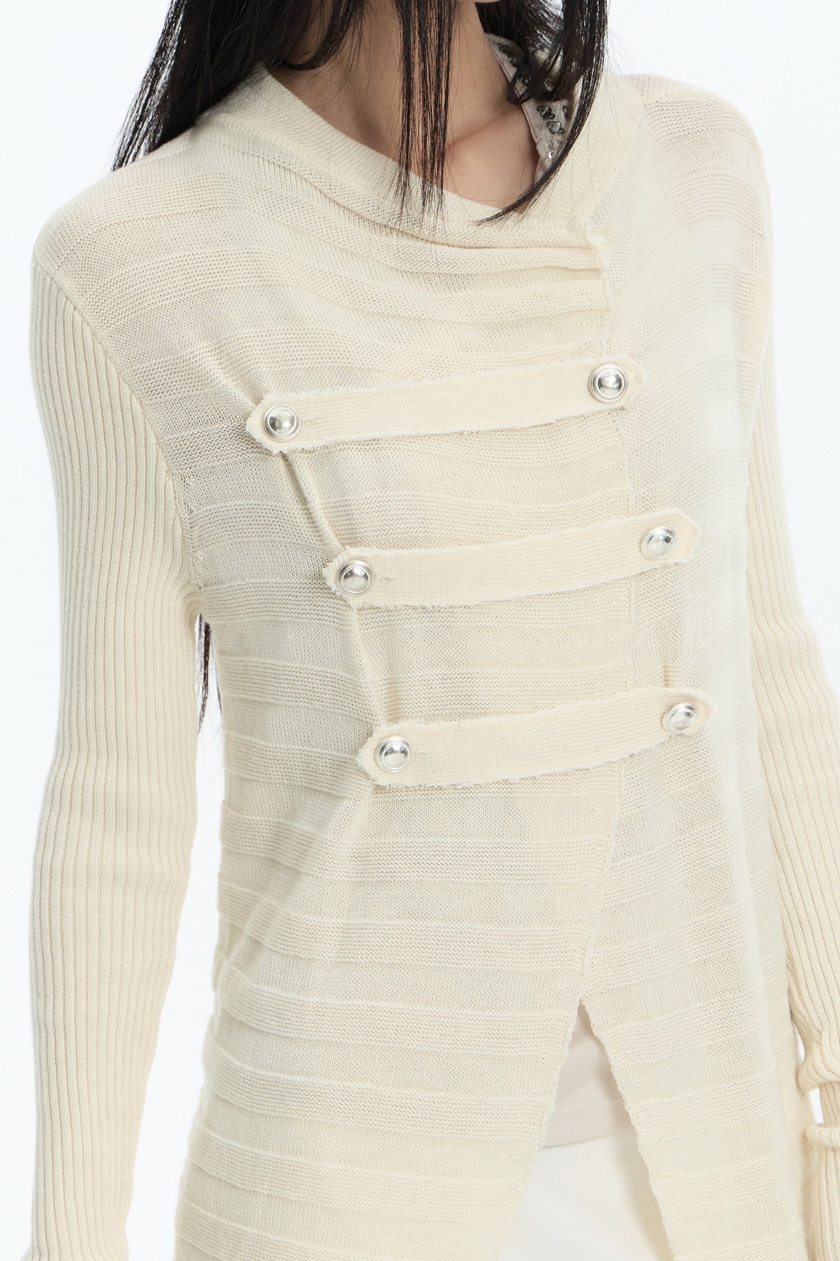 FAYCHUI Frayed-Hem Wool-Blend Asymmetric Cardigan