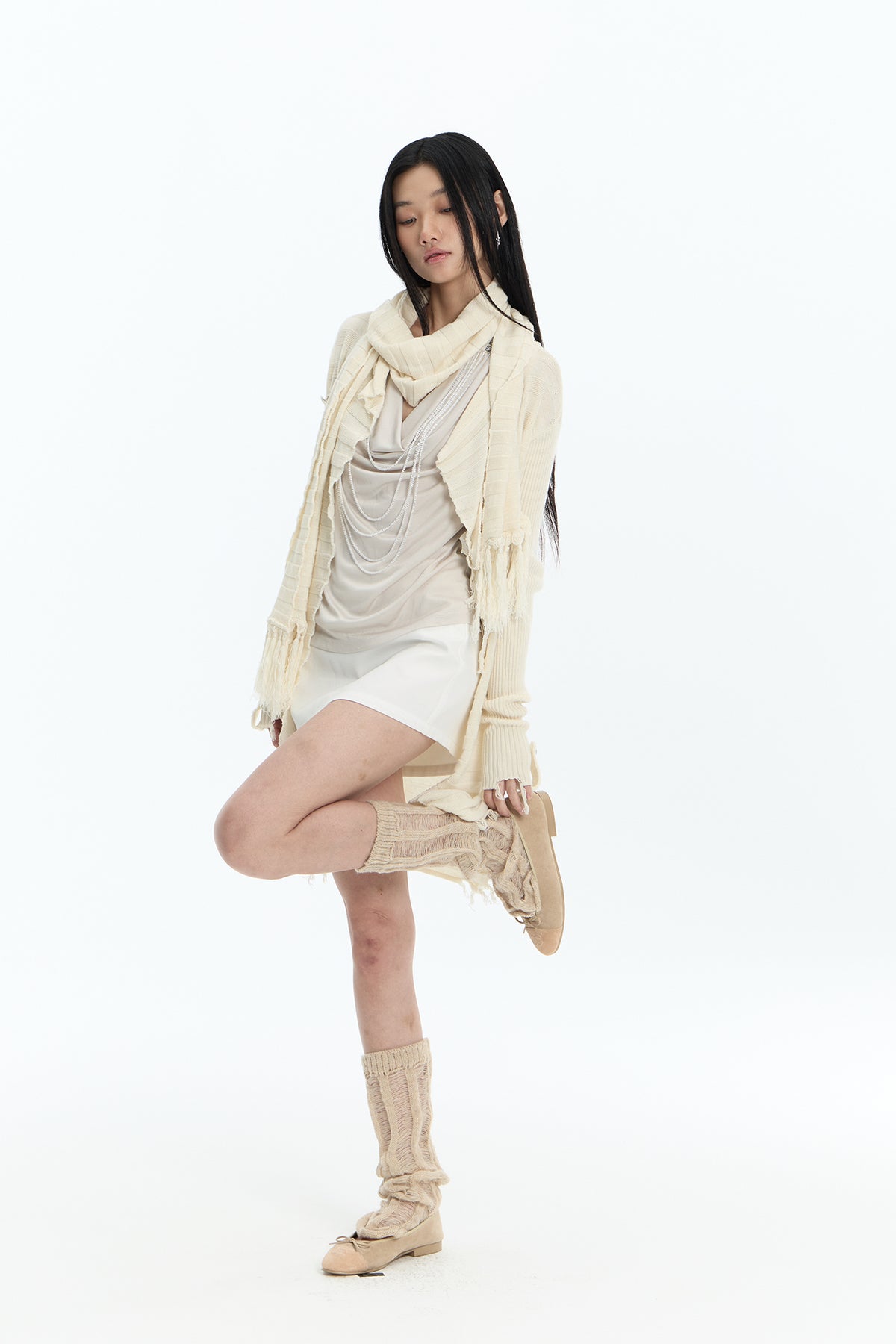 FAYCHUI Frayed-Hem Wool-Blend Asymmetric Cardigan