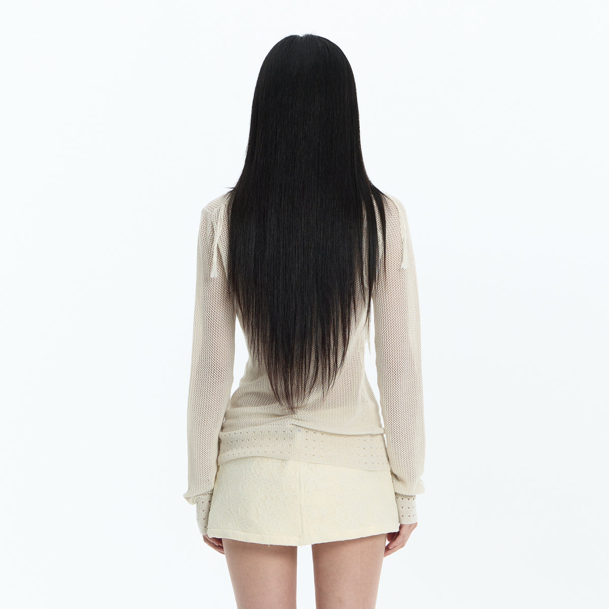 FAYCHUI Open-Knit Fringe Off-Shoulder Top