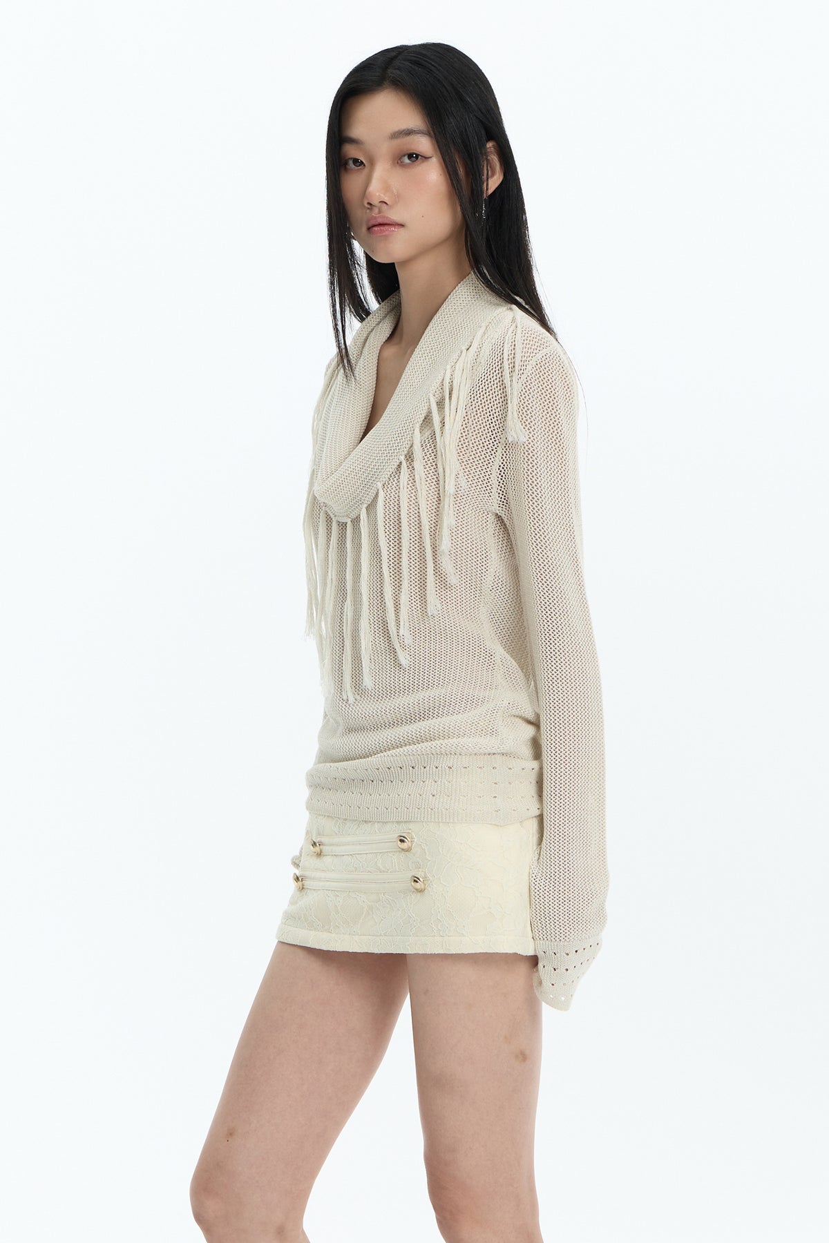 FAYCHUI Rhinestone Jacquard Textured Mini Skirt