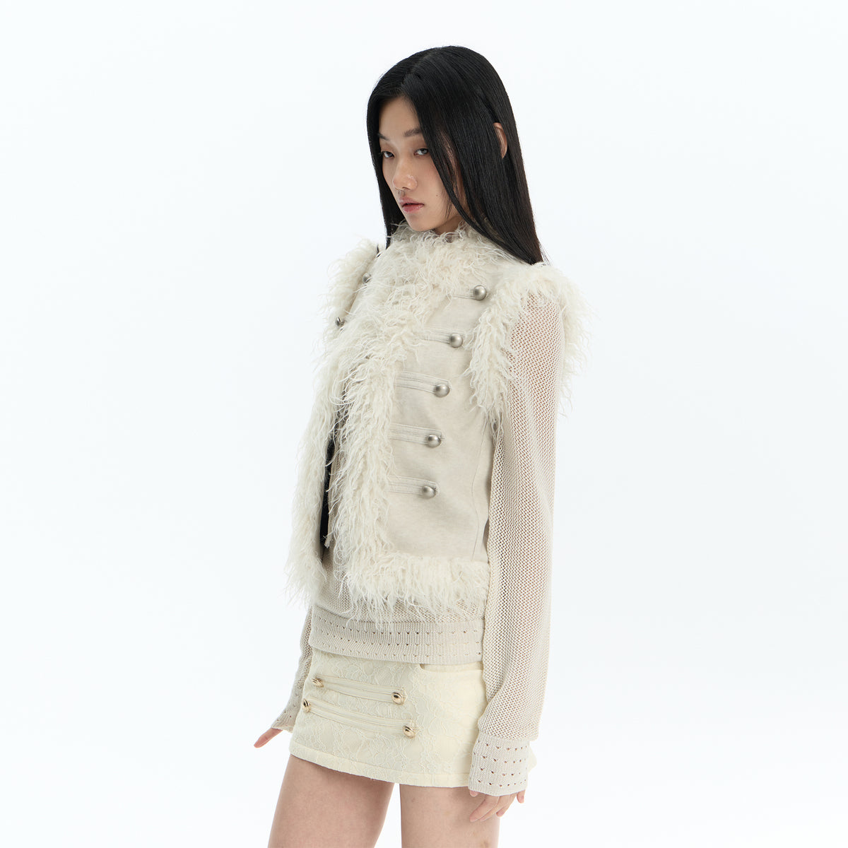 FAYCHUI Faux Fur Trim Button Vest