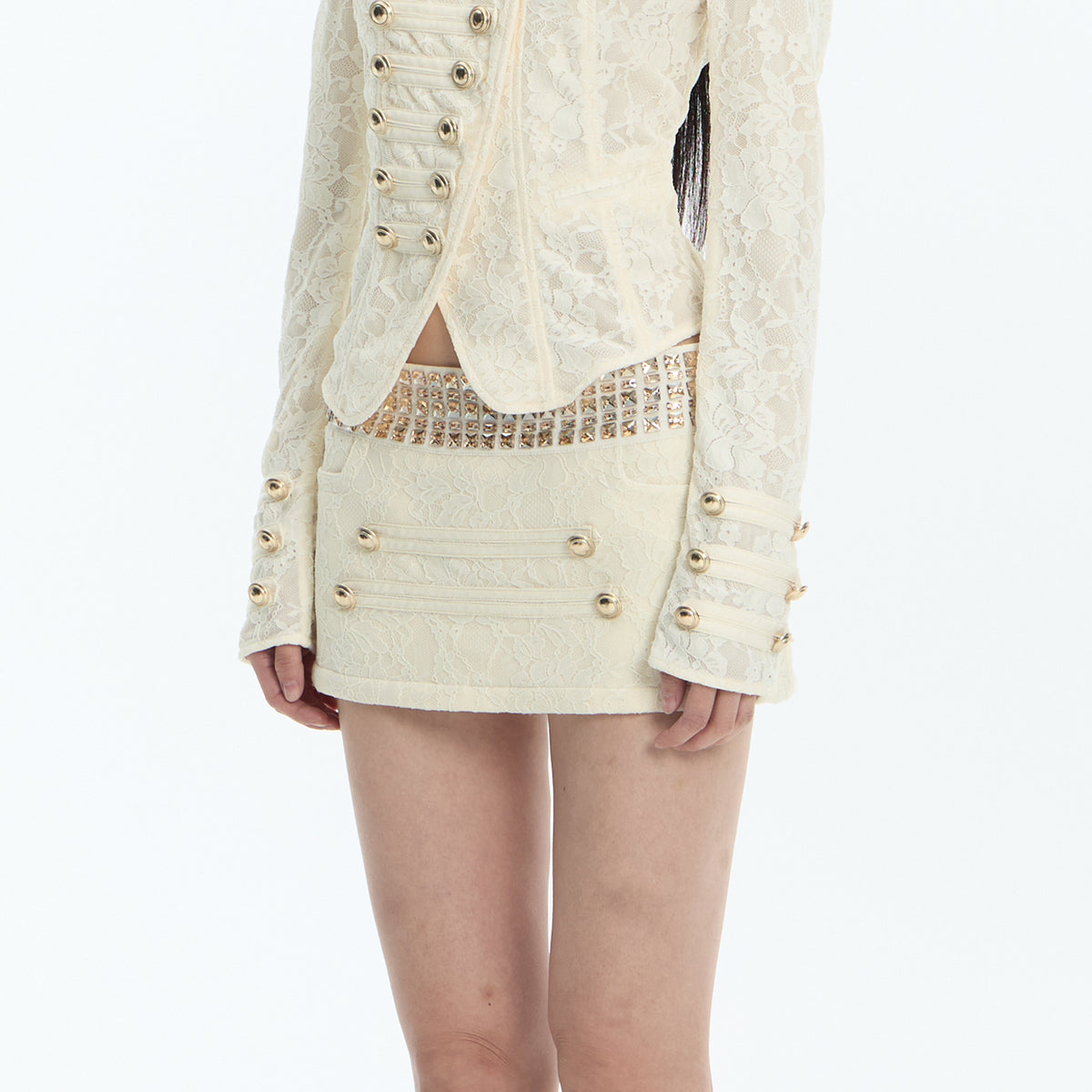 FAYCHUI Rhinestone Jacquard Textured Mini Skirt