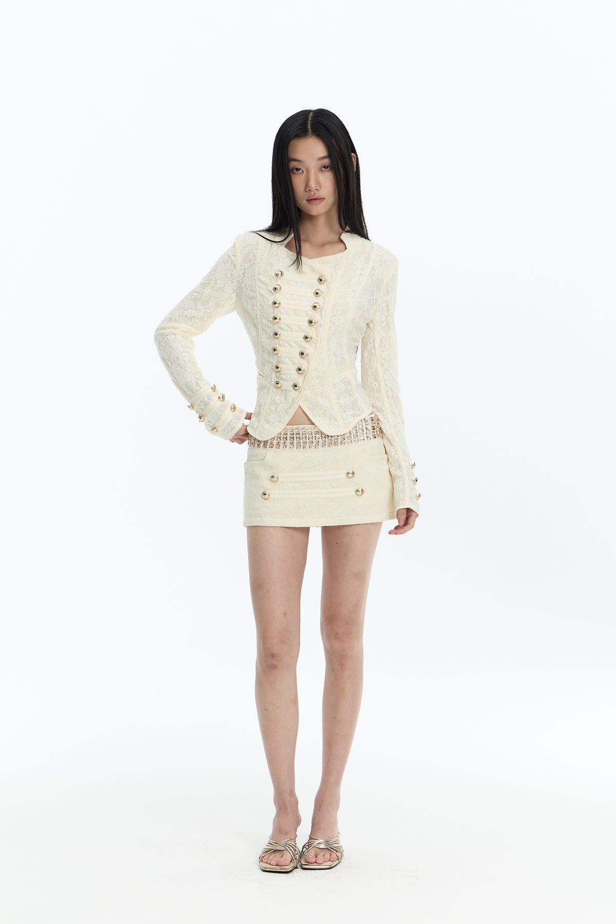 FAYCHUI Rhinestone Jacquard Textured Mini Skirt