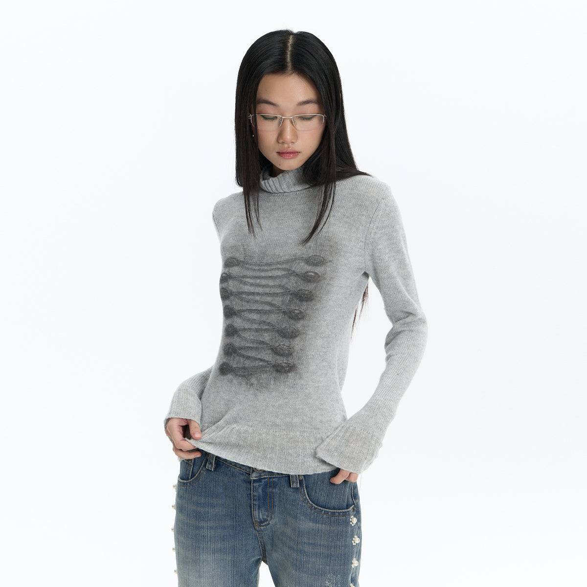 FAYCHUI Baroque Graphic Wool-Blend Mock-Neck Sweater