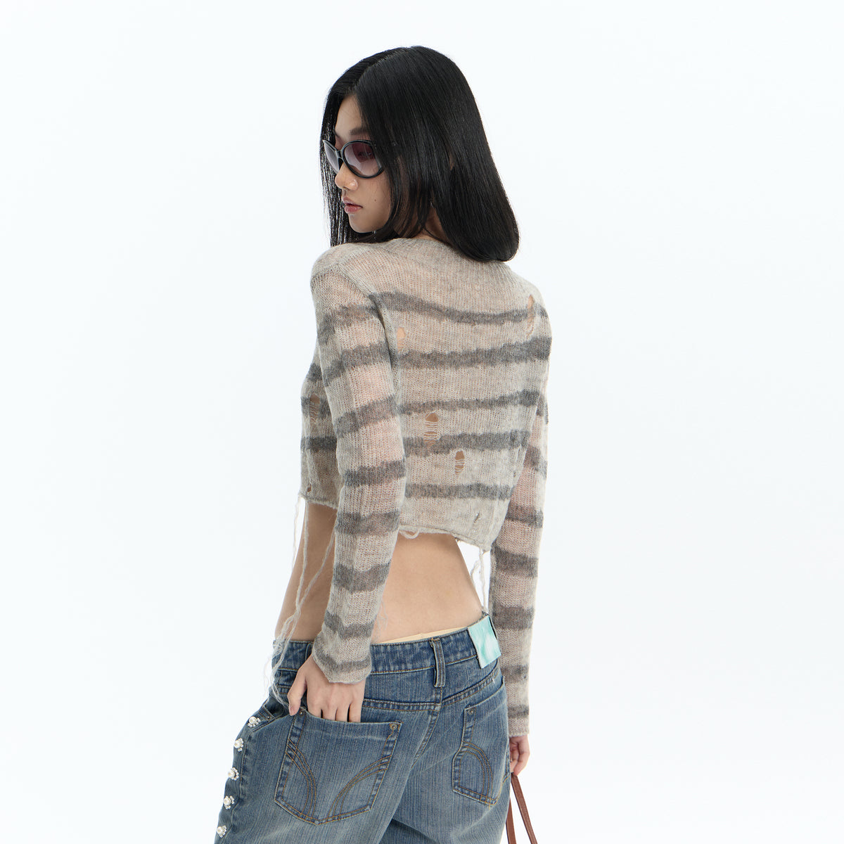 FAYCHUI Distressed Wool-Blend Cropped Knit Top
