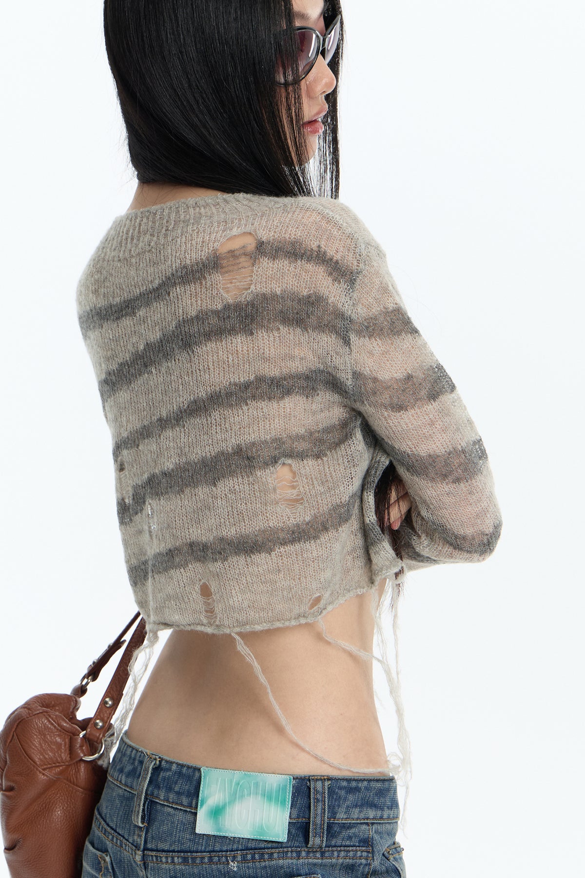 FAYCHUI Distressed Wool-Blend Cropped Knit Top