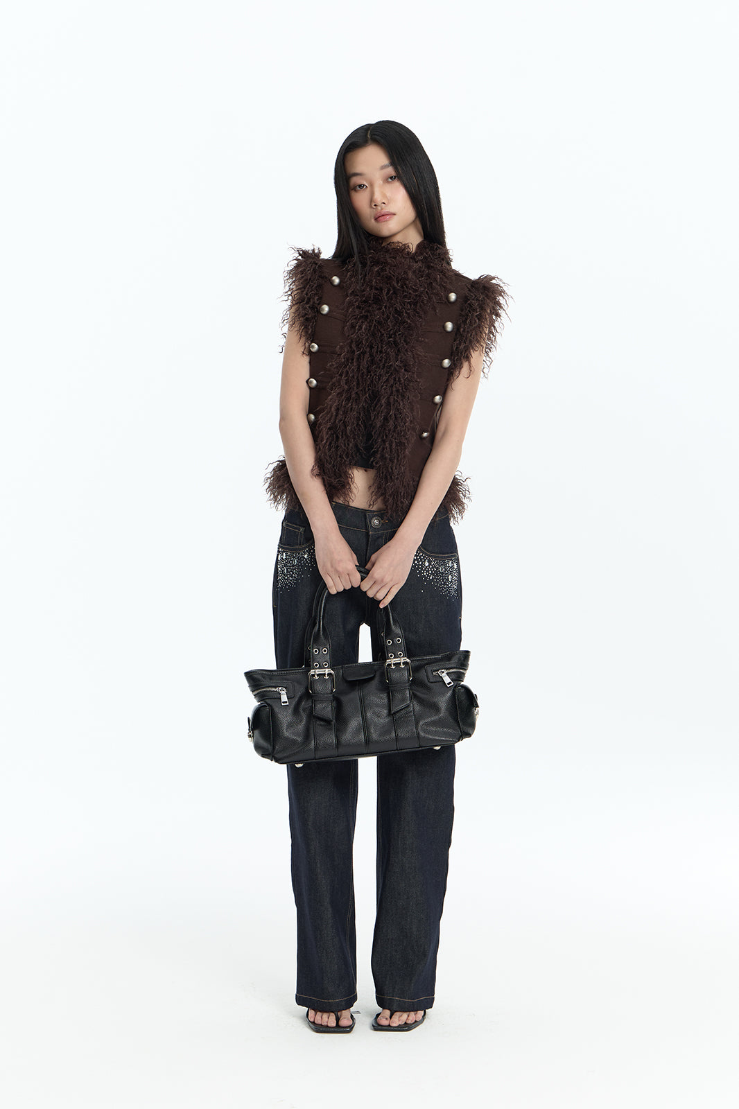FAYCHUI Faux Fur Trim Button Vest