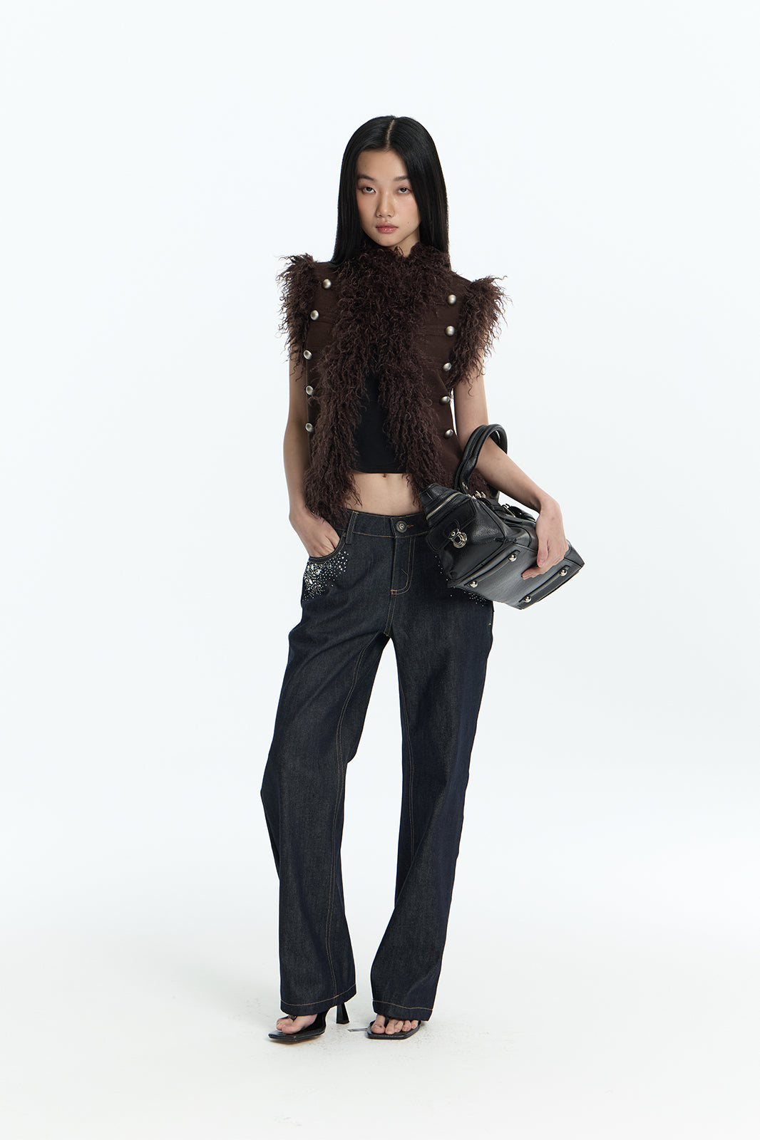 FAYCHUI Faux Fur Trim Button Vest