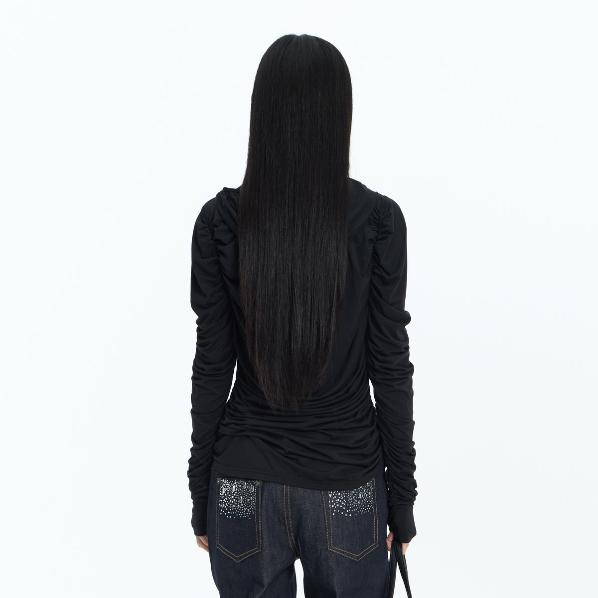 FAYCHUI Ruched Ruffle-Front Zip-Up Hoodie