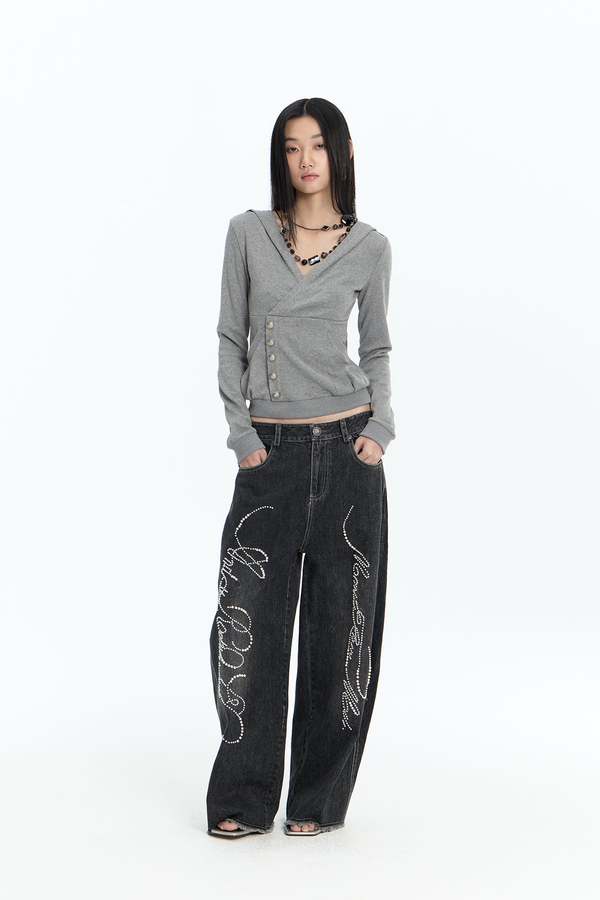FAYCHUI Wrap-Front Button Hoodie
