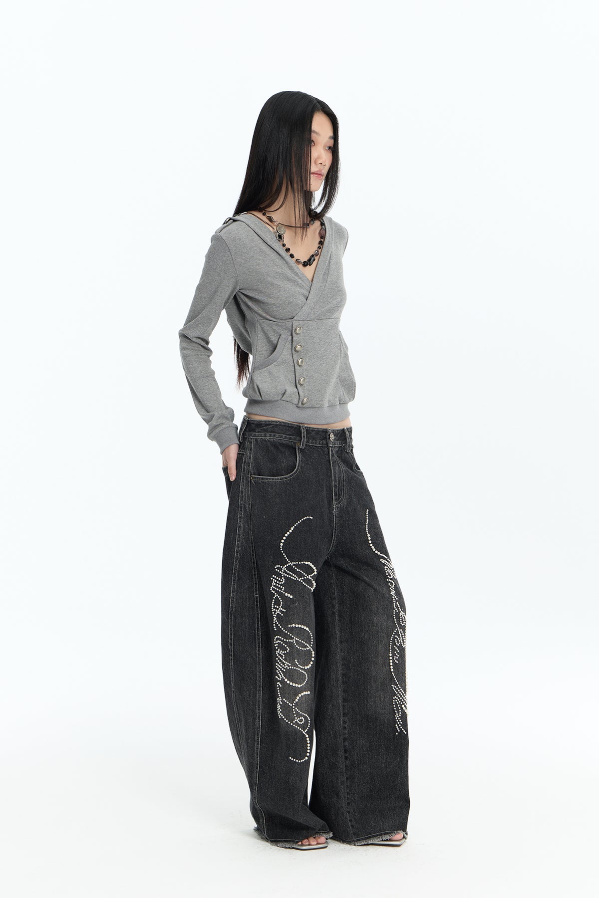 FAYCHUI Wrap-Front Button Hoodie