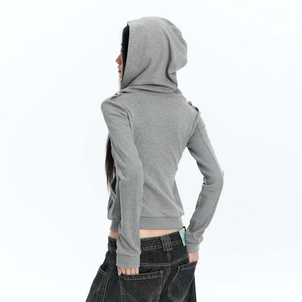 FAYCHUI Wrap-Front Button Hoodie