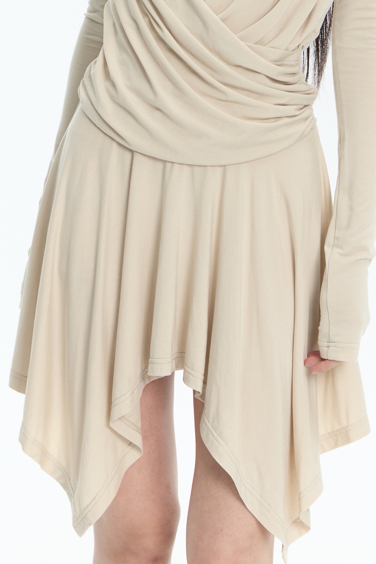 FAYCHUI Studded Crossover Long-Sleeve Dress