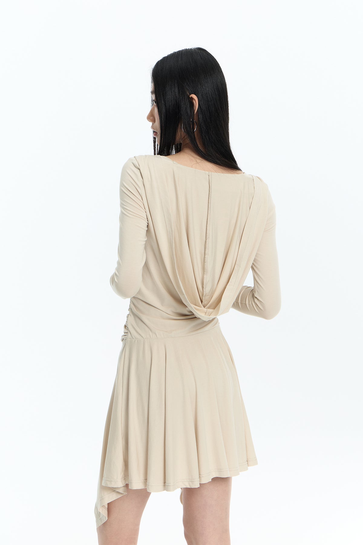 FAYCHUI Studded Crossover Long-Sleeve Dress