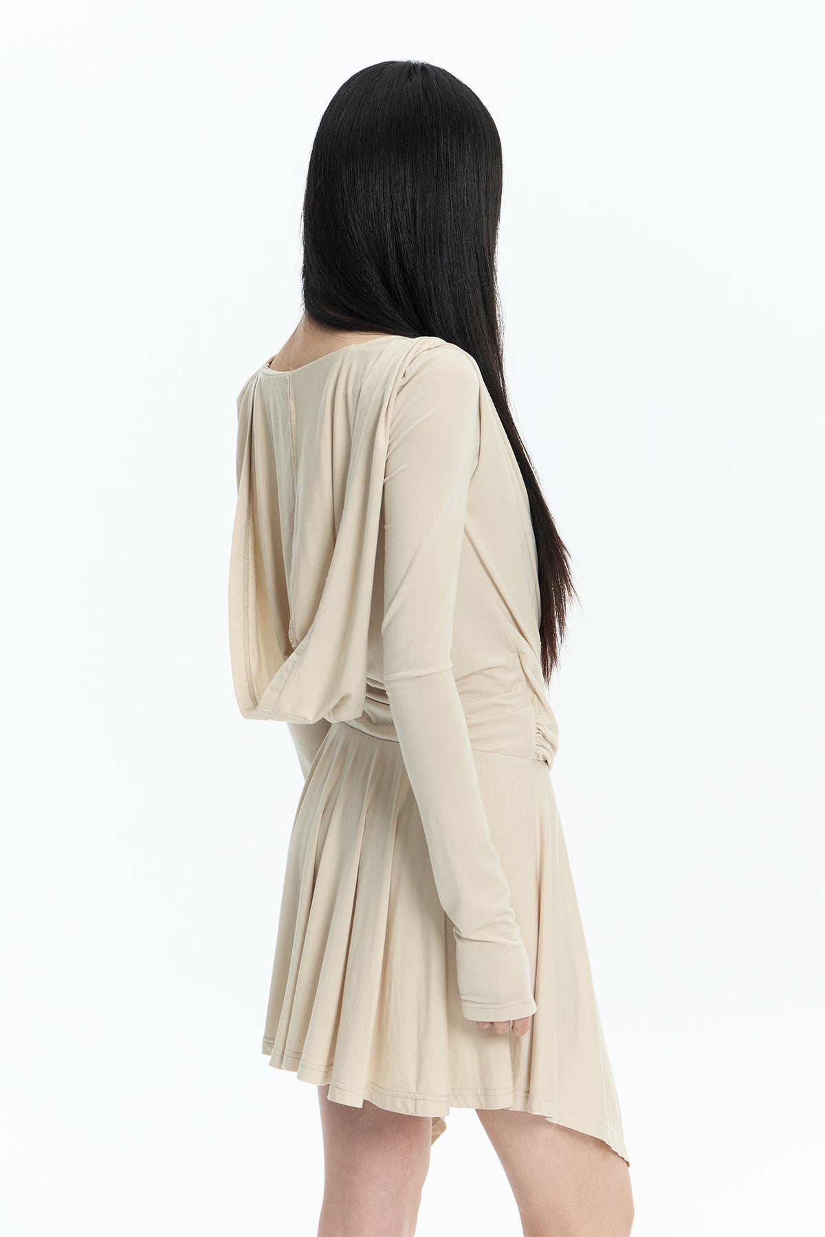 FAYCHUI Studded Crossover Long-Sleeve Dress