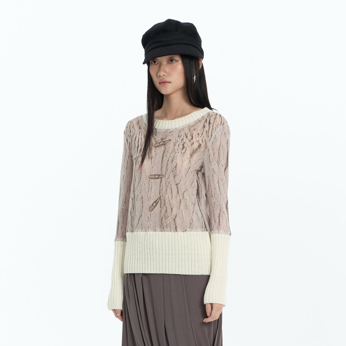 FAYCHUI Ribbed Cable-Print Wool-Blend Sweater