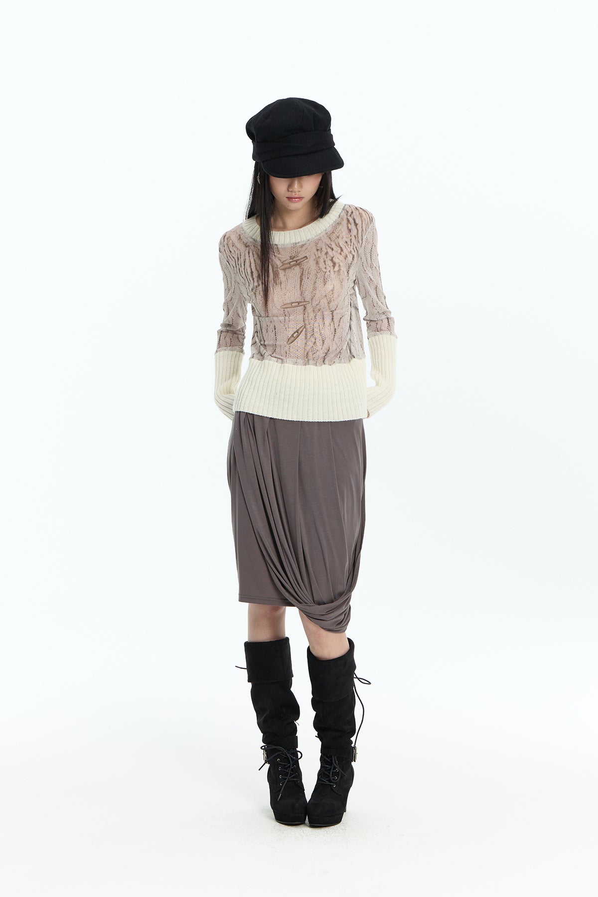 FAYCHUI Ribbed Cable-Print Wool-Blend Sweater
