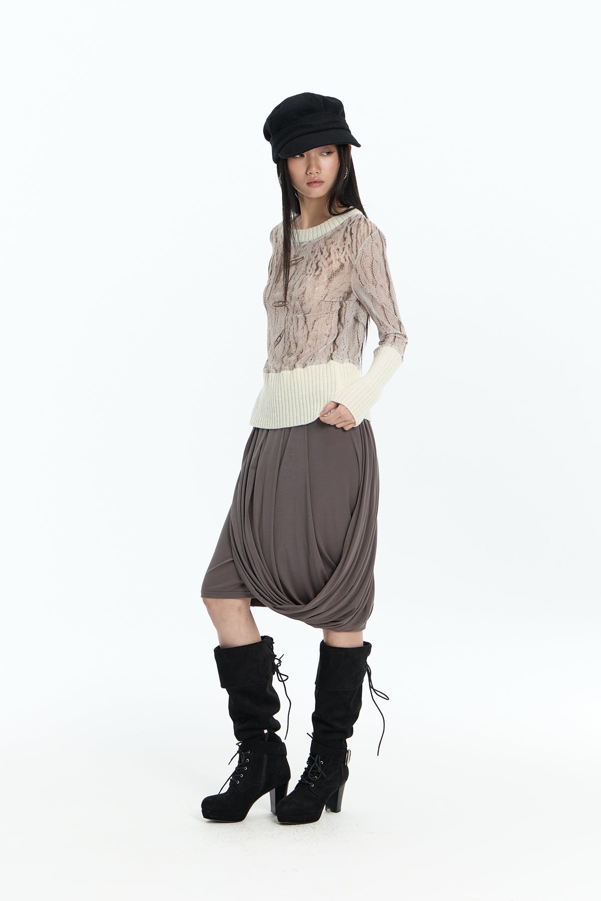 FAYCHUI Ribbed Cable-Print Wool-Blend Sweater