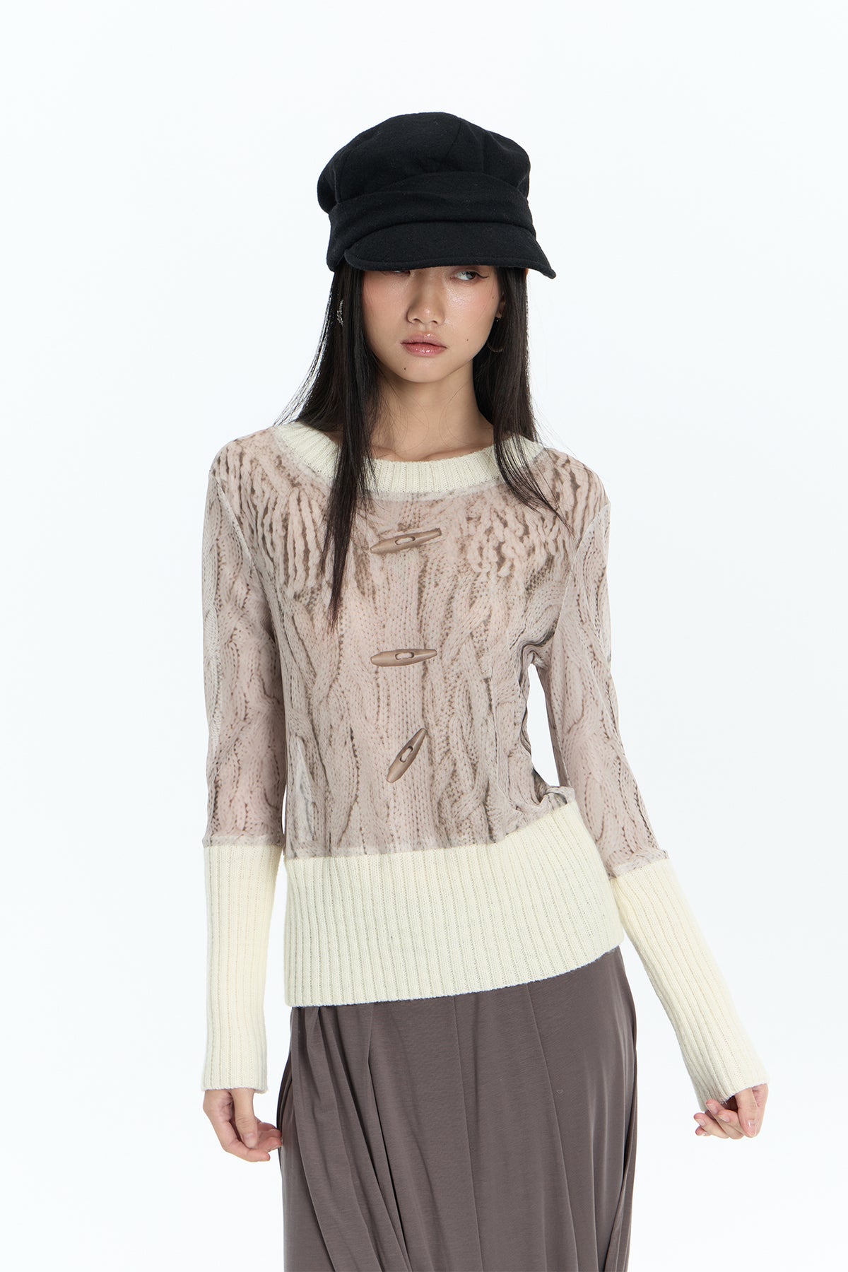 FAYCHUI Ribbed Cable-Print Wool-Blend Sweater
