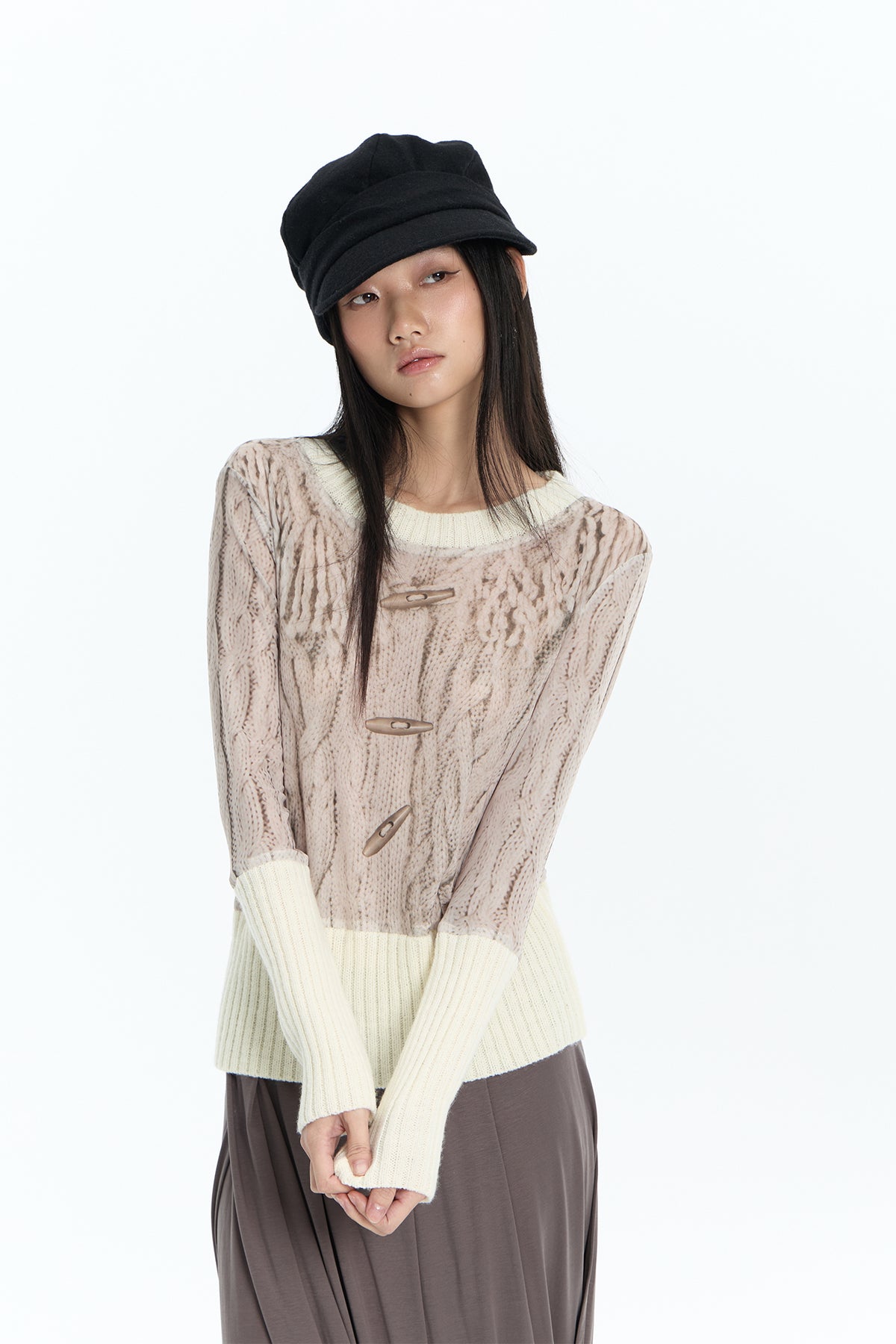 FAYCHUI Ribbed Cable-Print Wool-Blend Sweater