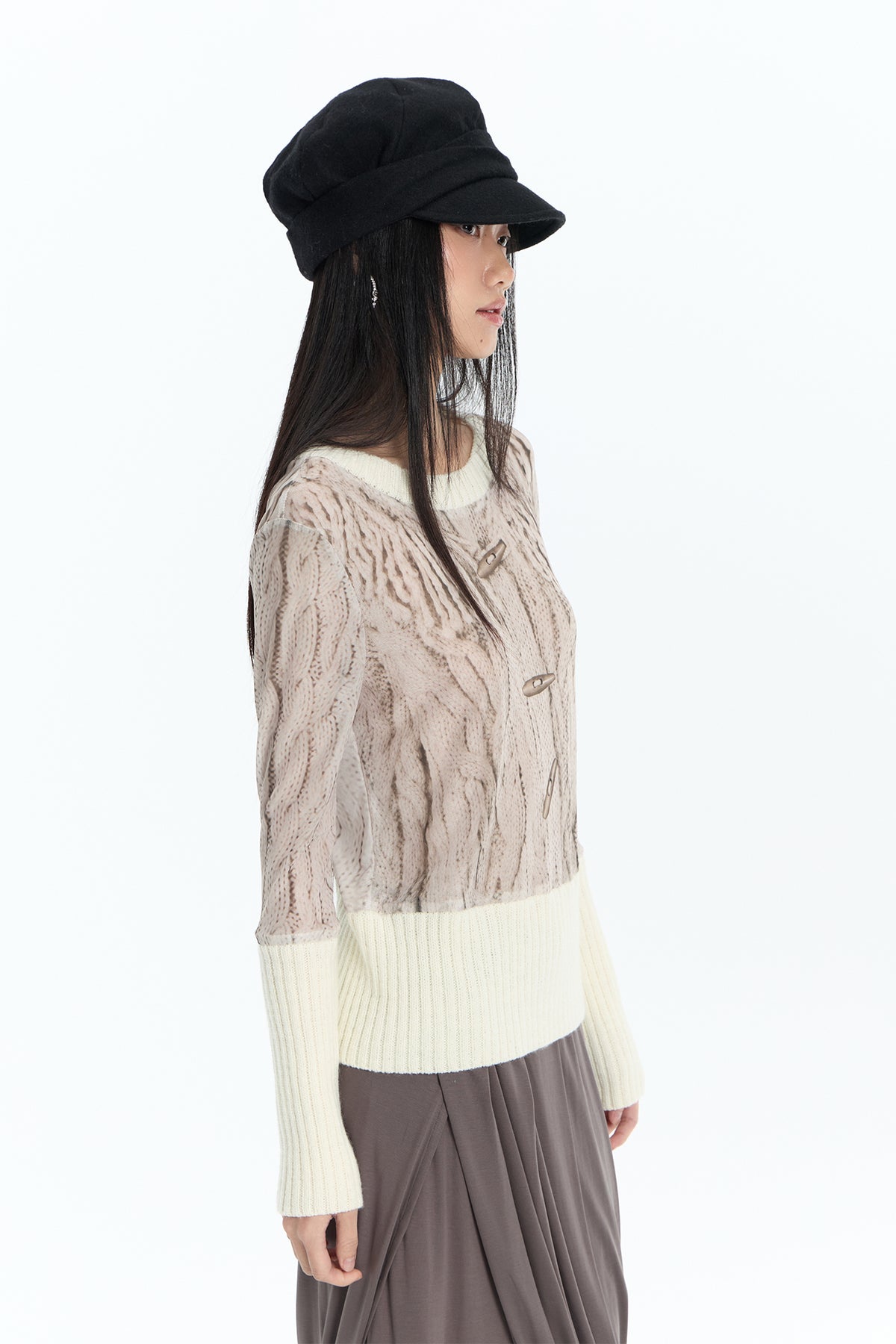 FAYCHUI Ribbed Cable-Print Wool-Blend Sweater