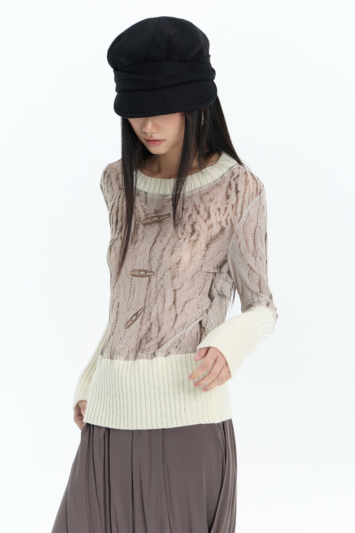 FAYCHUI Ribbed Cable-Print Wool-Blend Sweater
