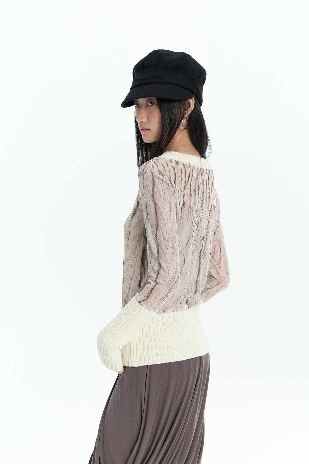 FAYCHUI Ribbed Cable-Print Wool-Blend Sweater