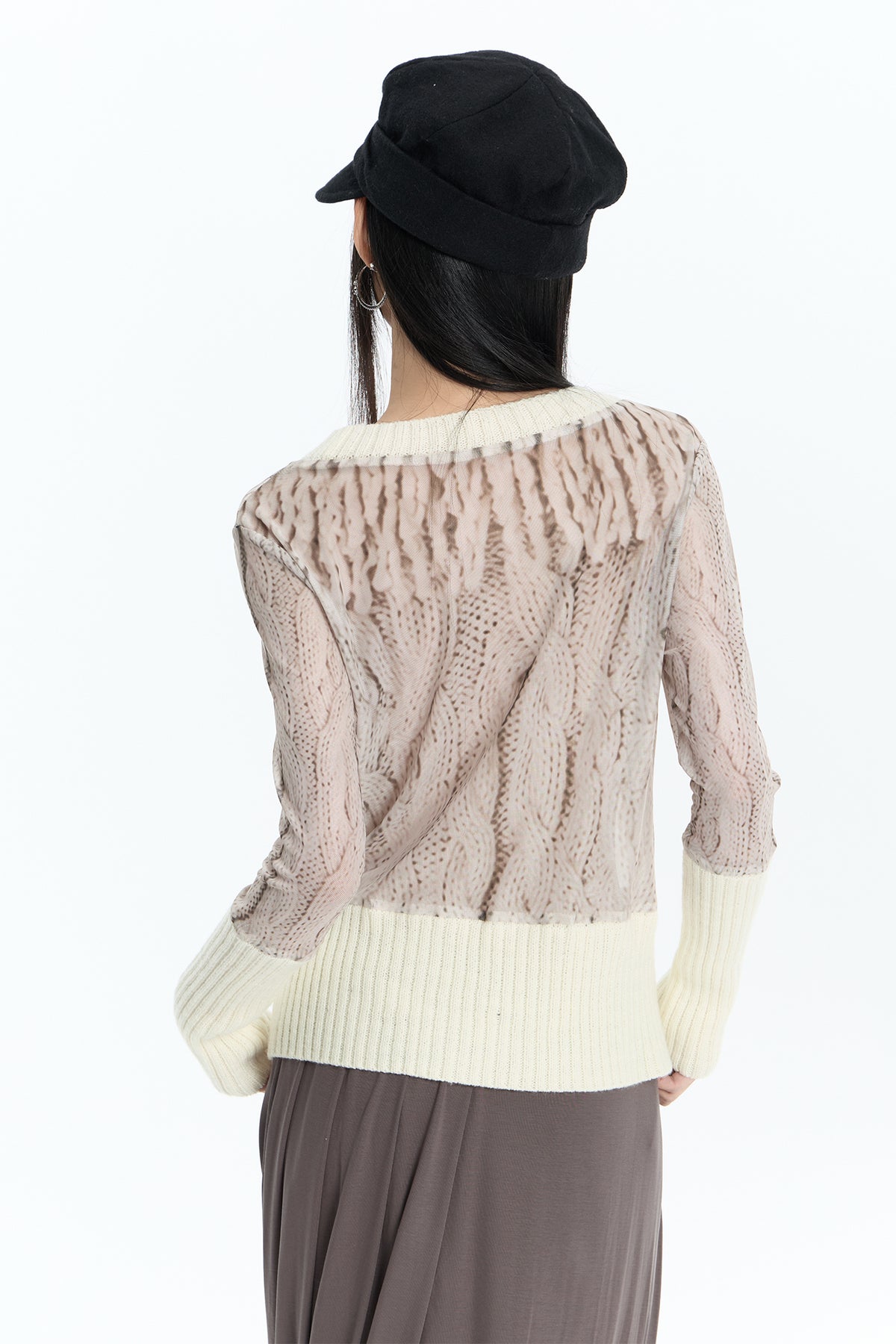 FAYCHUI Ribbed Cable-Print Wool-Blend Sweater