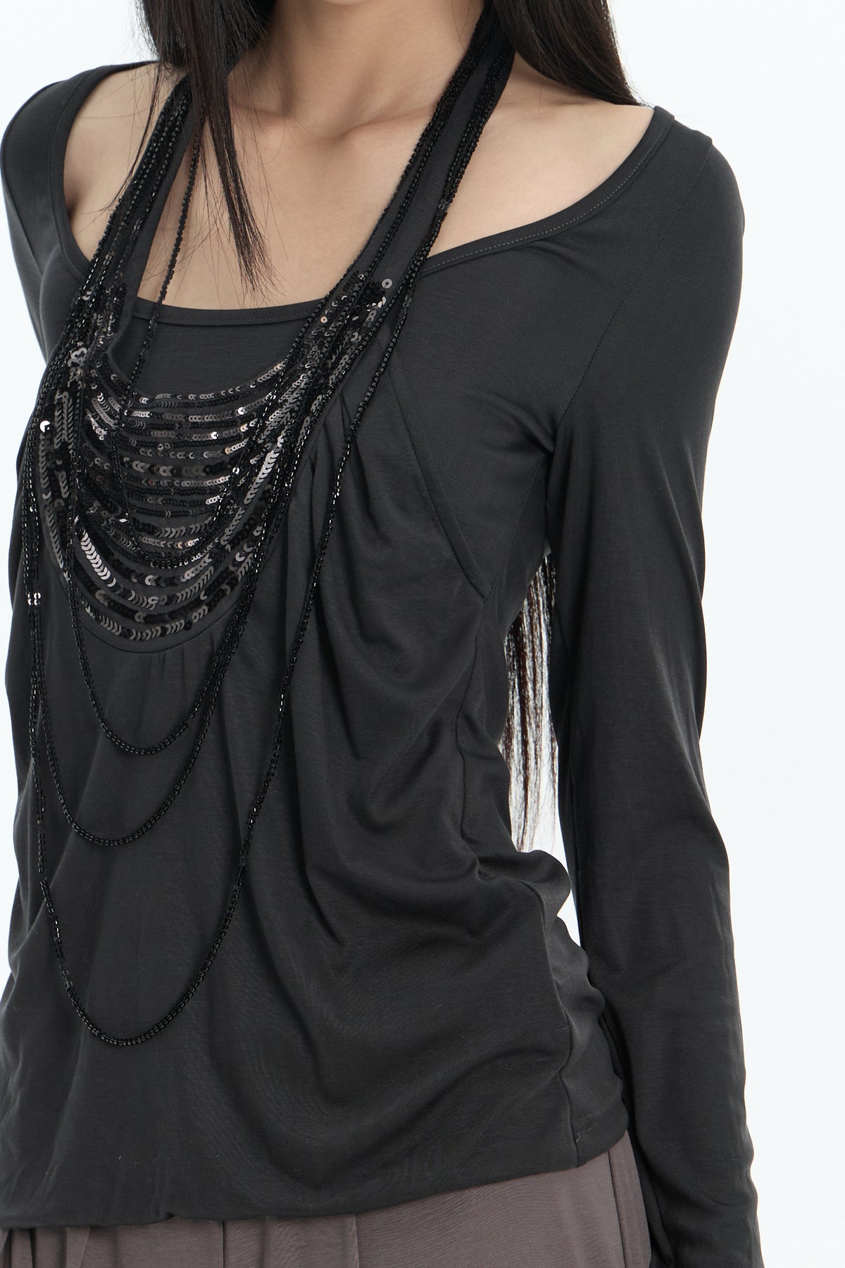 FAYCHUI Beaded Layered Long-Sleeve Tee