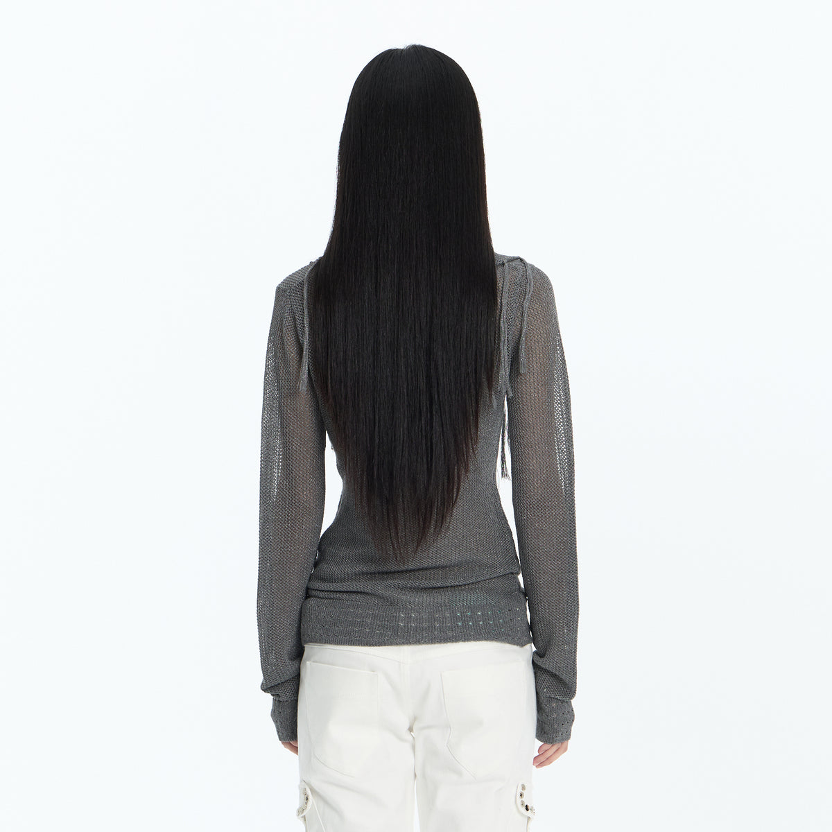FAYCHUI Open-Knit Fringe Off-Shoulder Top