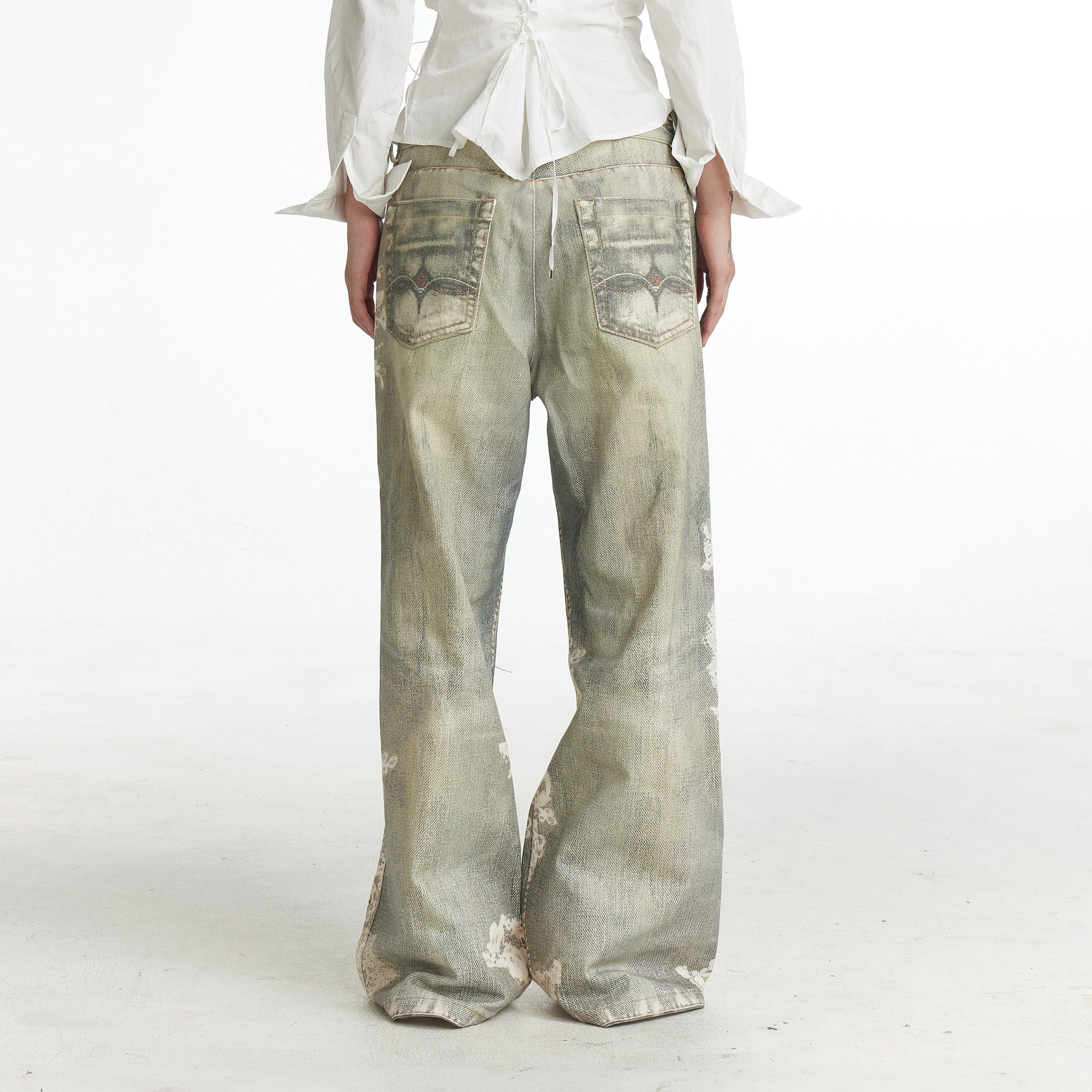 DND4DES×Faychui  Distressed Gem&Lace Jeans, premium urban and streetwear designers apparel on PROJECTISR.com, DND4DES