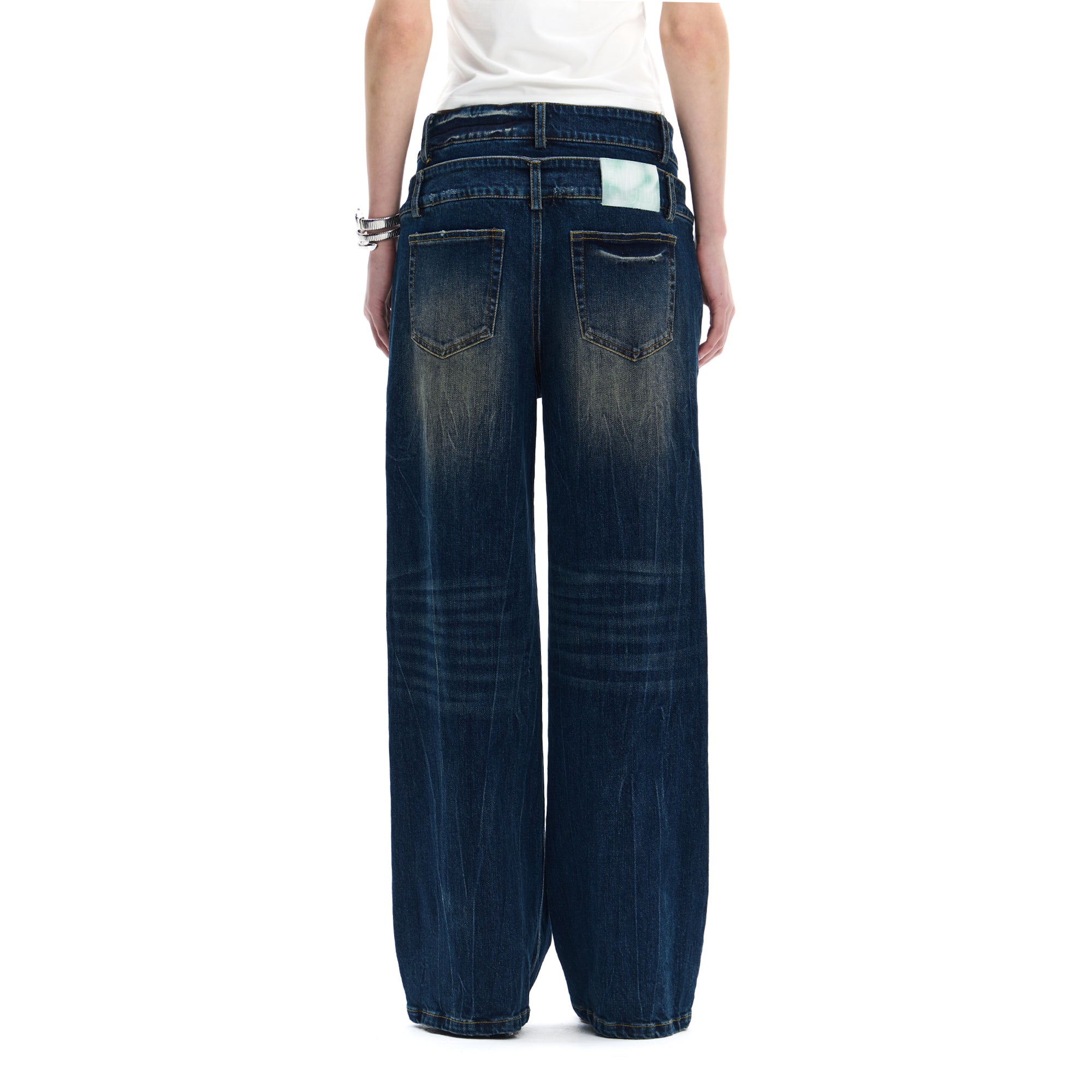 FAYCHUI Double-Waist Washed Wide-Leg Jeans