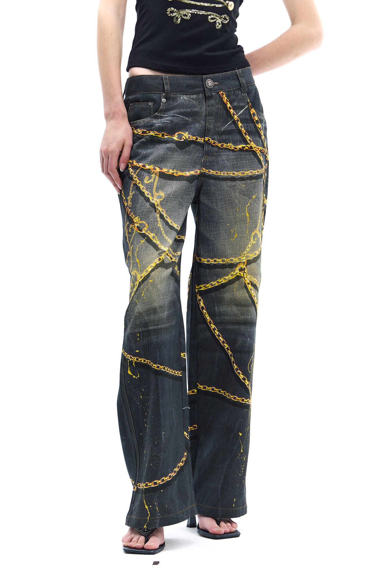 FAYCHUI Chain Graphic Wide-Leg Jeans