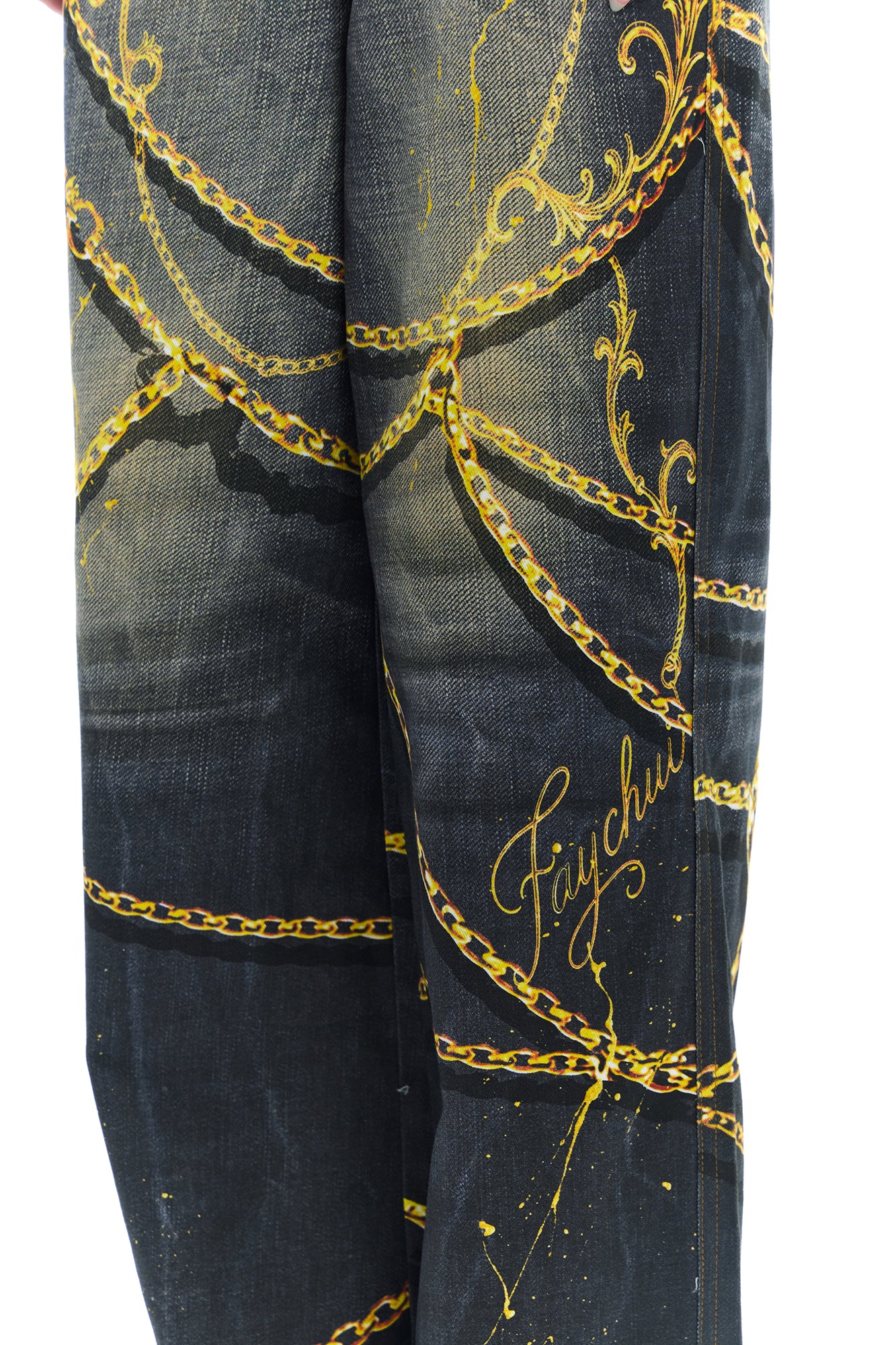 FAYCHUI Chain Graphic Wide-Leg Jeans