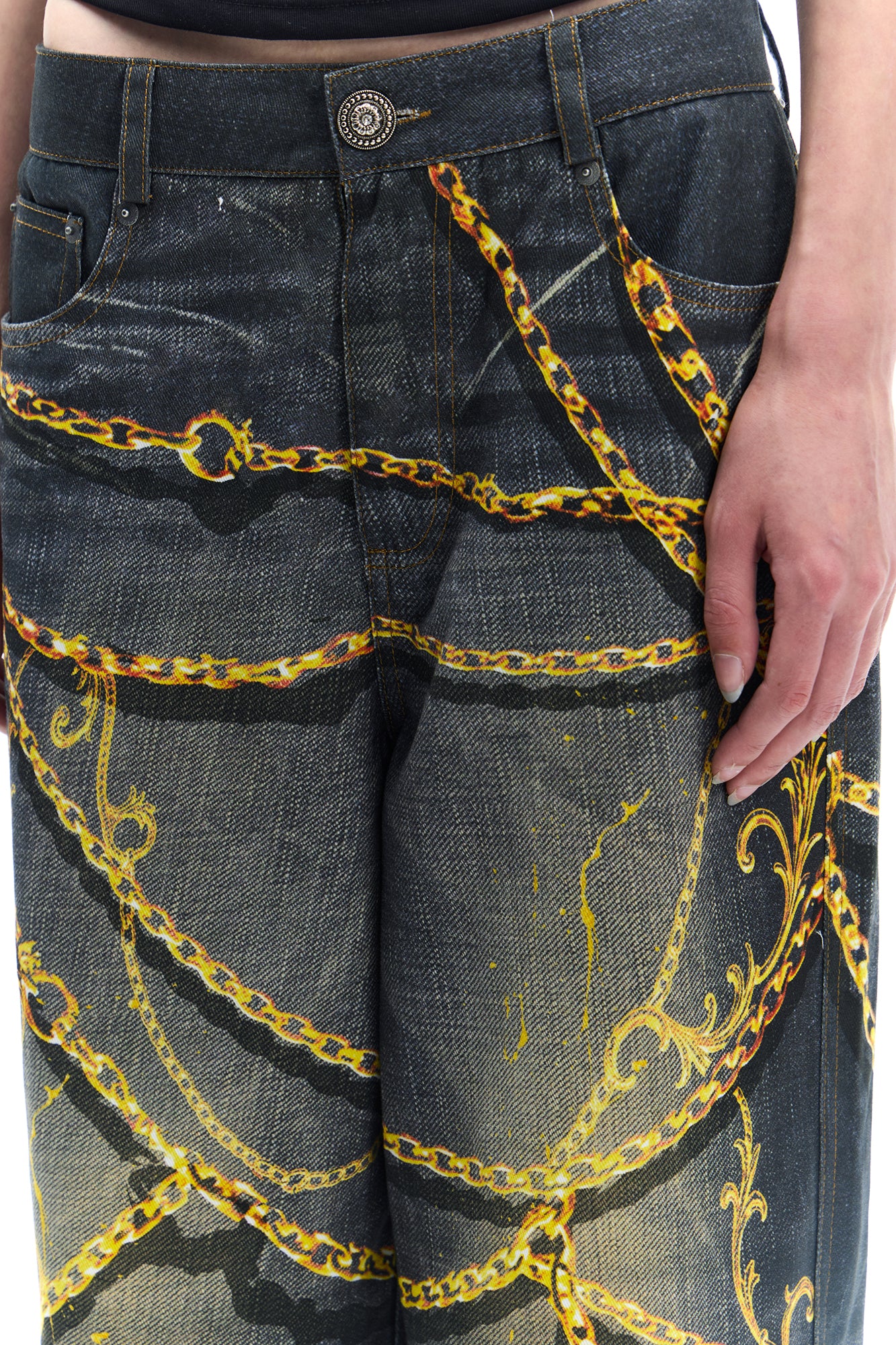 FAYCHUI Chain Graphic Wide-Leg Jeans